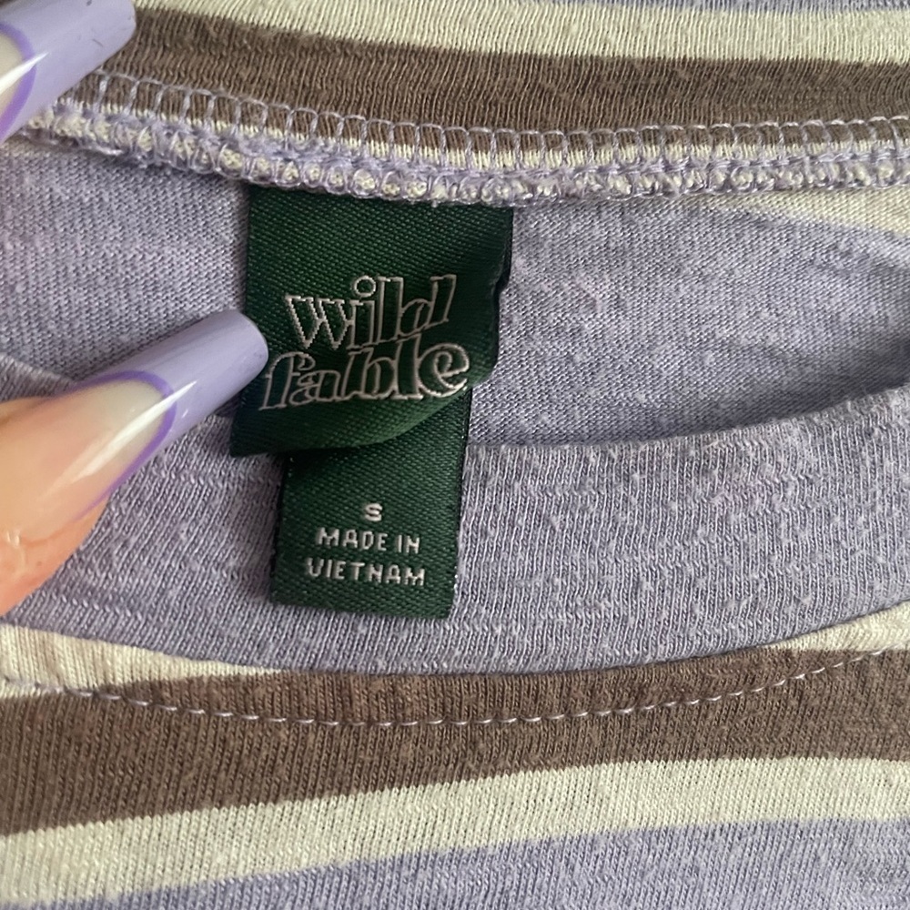 Wild Fable Striped Longsleeve Purple Brown White Crop Top Spring Summer Airy - Picture 3 of 5